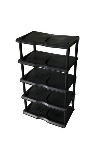 Herum Suport pentru pantofi din plastic pe 5 niveluri, negru, 47 x 30 x 77 cm