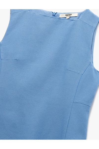 Koton Lined Linen Blend A-Line Sleeveless Square Neck Above Knee Dress