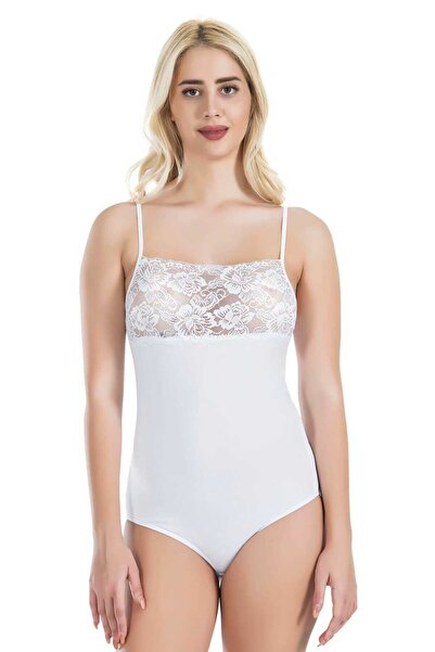 inkasole Fronts Wide Lace Embroidered Rope Strap Snap Fastener Body 312 White