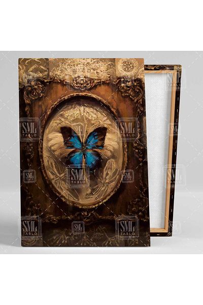 SML TABLO Blue Butterfly Art Ελαιογραφία Κάθετη ζωγραφική σε καμβά με ξύλινο δάπεδο
