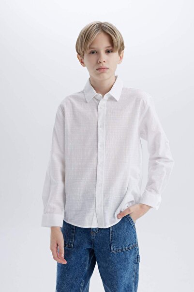 DeFacto Jungen-Langarmshirt mit normaler Passform und strukturiertem Revers D...