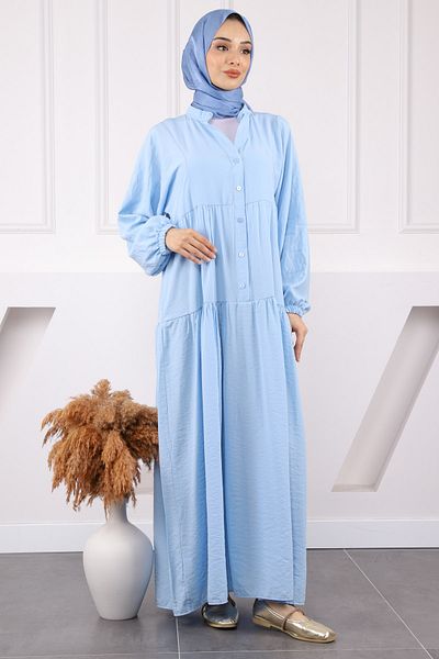 İmajButik Baby Blue Φούστα με μισό κουμπί Φόρεμα Modal