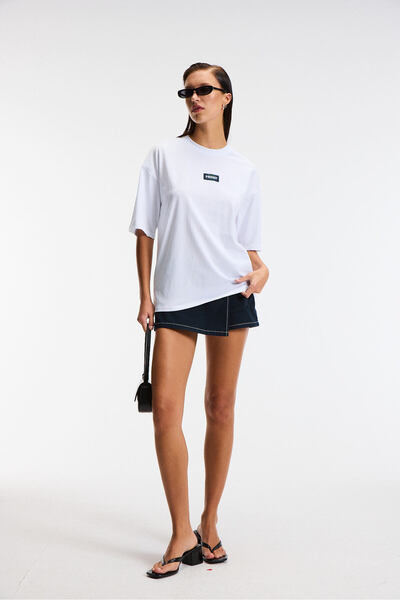 ETHIQUET ZEYLINA Γυναικείο 100% βαμβακερό εμπριμέ κανονική εφαρμογή κοντομάνικο λαιμόκοψη λευκό μπλουζάκι