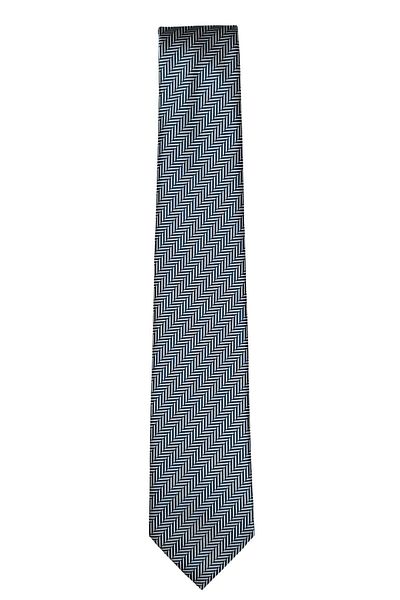 1001 Kravat 7 cm Wide Navy Blue Herringbone Patterned Thin Tie