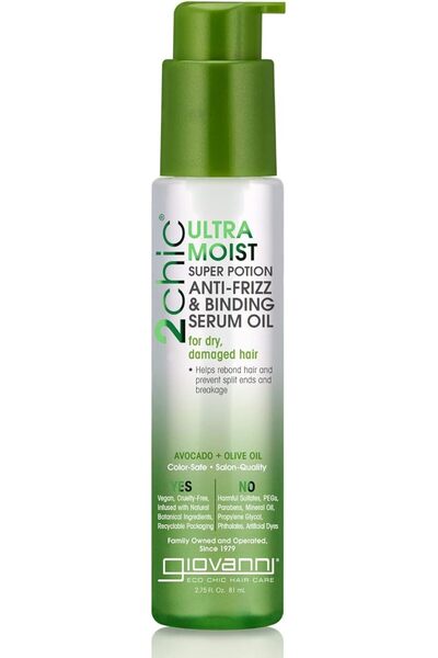 Giovanni 2chic Ultra Moist Hair Serum Oil for Dry Hair, 81 ml - Heat Protection & Frizz Control