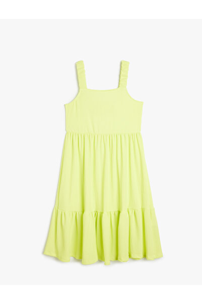 Koton Rochie midi cu decolteu pătrat, cu detaliu de pliuri cu bretele