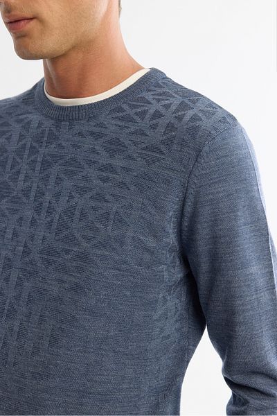 Avva Men's Indigo Crew Neck Textured Knitwear Sweater E 005110