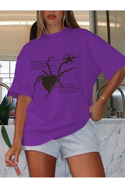 Gothicas Unisex Y2k Streetwear Spider Spider Μαλακό χτενισμένο μπλουζάκι μεγάλου μεγέθους