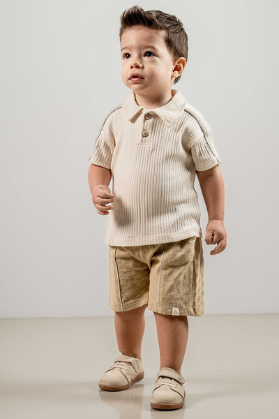 bombe Baby Kids Beige Cotton Shorts 2-Piece Set Trend Fashion Bottom Top Set