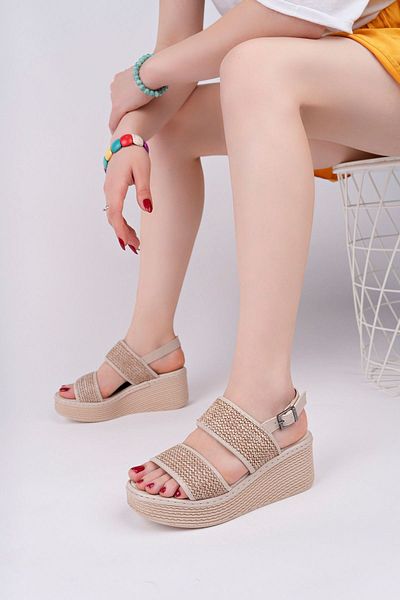 epaavm Wedge Heel Double Tape Beige Women's Shoes