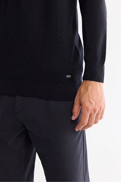 Avva Men's Navy Blue Crew Neck Textured Knitwear Sweater E 005109