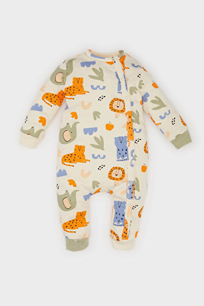DeFacto Baby Boy Newborn Safari Printed Long Sleeve Snap Jumpsuit D8712A525Sp