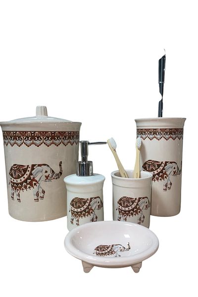 RED SERAMİK Red Ceramic Dara Collection 5 Piece Bathroom Set Elephant Pattern