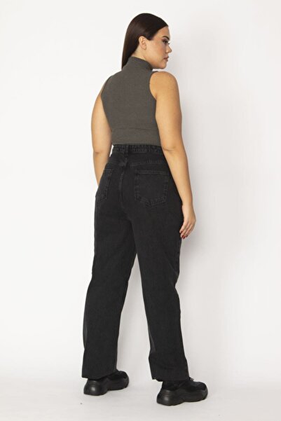 Şans Tekstil Women's Black Ripped Detailed Wide Hip Jeans 18n29207