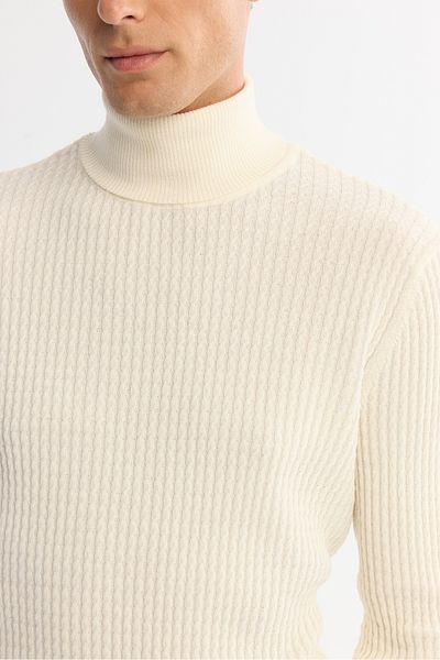 Avva Men's Ecru Full Turtleneck Wool Blended Jacquard Knitwear Sweater A42Y5074