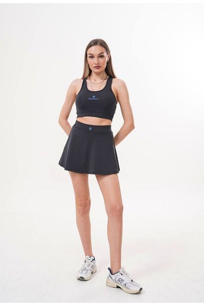 cicigünler Women's Black Tights Tennis Skirt Crop 2 Piece Set