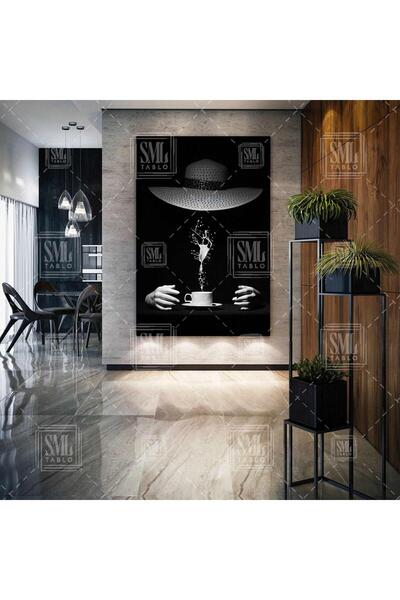 SML TABLO Kahve İçen Sarı Şapkalı Görünmeyen Gölge Adam İnsan Dekor Dikey Kan...
