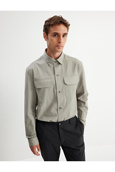 Koton Long Sleeve Shirt with Flap Pocket Detail Viscose Blend