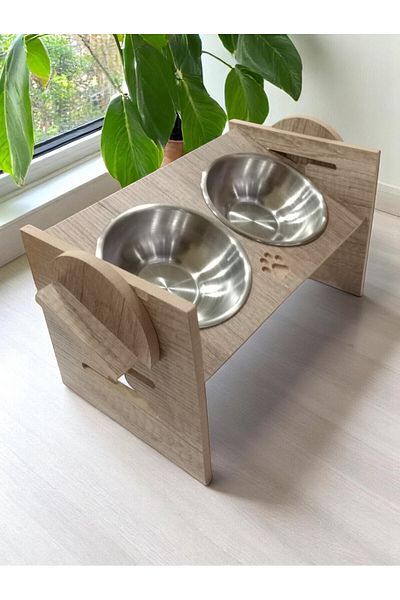ALFO 4 Stage Inclined Food and Water Bowl with Wooden Stand