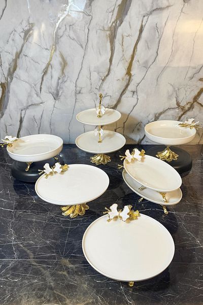 MAY HOME 7 Piece Wb Porcelain Tableware Presentation Set & Dinner Plate Salad Bowl Cookie Bowl Oval Appetizer Plate