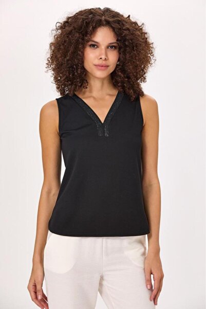 İKİLER Yakası Sim Şeritli Kolsuz Bluz 025-1041