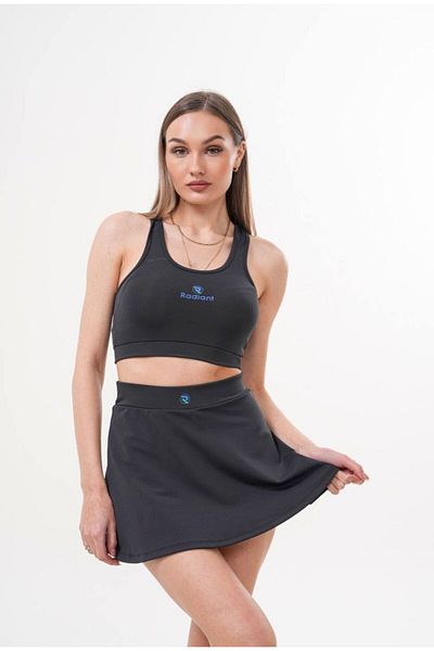 cicigünler Women's Black Tights Tennis Skirt Crop 2 Piece Set