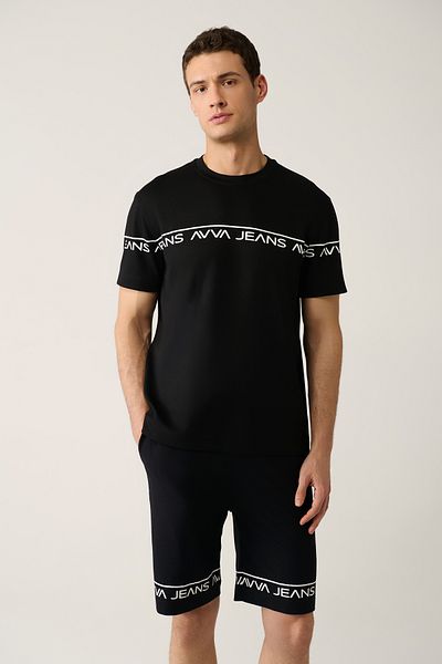 Avva Ανδρικό μπλουζάκι με μαύρη στάμπα Crew Neck Soft Touch A41y1329