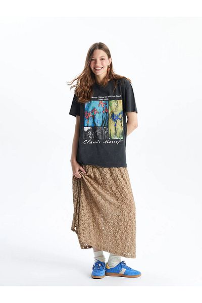 LC Waikiki Xside Beige Elastic Waist Lace Skirt