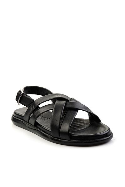 Bambi Black Leather Men's Sandals E05557240243