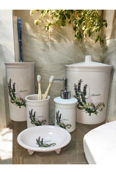 RED SERAMİK Κόκκινο κεραμικό σετ μπάνιου 5 τεμαχίων Dara Collection Μοντέλο Paris