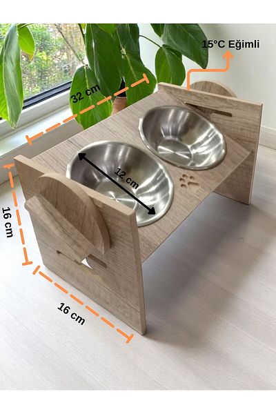 ALFO 4 Stage Inclined Food and Water Bowl with Wooden Stand
