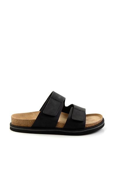 Bambi Black Leather Men's Slippers E04801200101