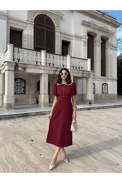 MEECY Γυναικείο φόρεμα με δαντέλα με γιακά μωρού