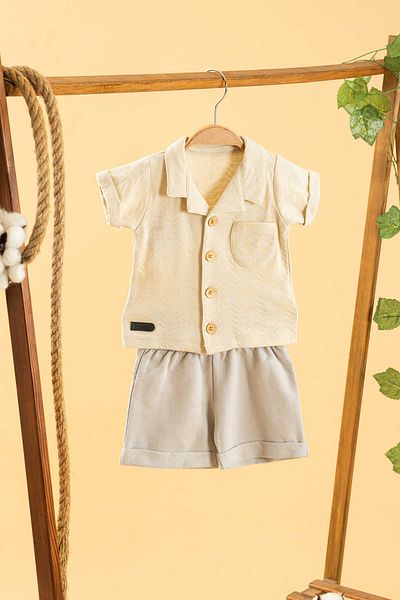 bombe Girl Boy Baby Kids Natural 2-Piece Shorts Set Cotton Trend Fashion Bottom Top Set