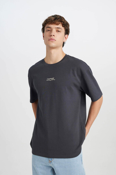 DeFacto Antrasit Erkek T-Shirt D5494AX/AR104