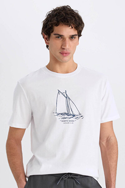 DeFacto 100% Cotton Regular Fit Crew Neck Printed Short Sleeve T-Shirt D7939A...