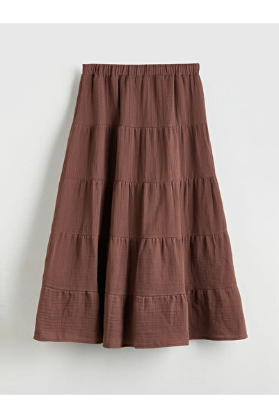 LC Waikiki XSIDE barna, rugalmas derékú, hajtogatott szoknya