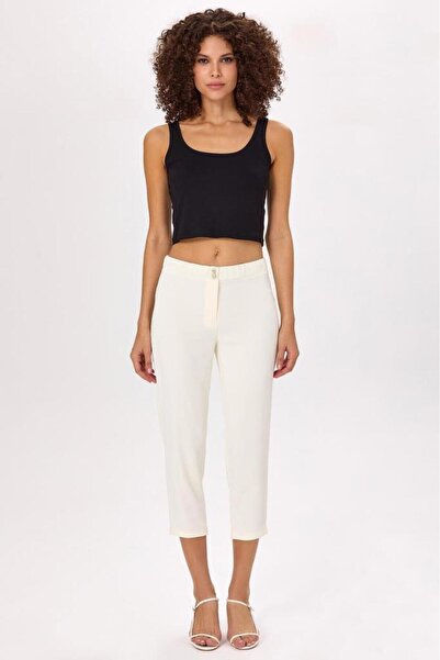 İKİLER Beli Lastikli ve Düğmeli Pantolon 025-3515
