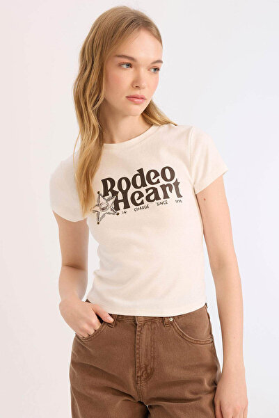 DeFacto Coool Fitted bedrucktes, geripptes Kurzarm-T-Shirt E4684ax