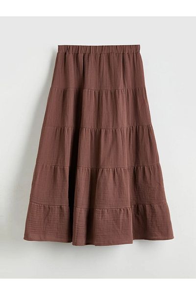 LC Waikiki Xside Brown Elastic Waist Katkat Skirt