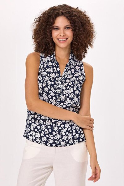 İKİLER Önü Düğmeli Kolsuz Polo Yaka Bluz 025-3009