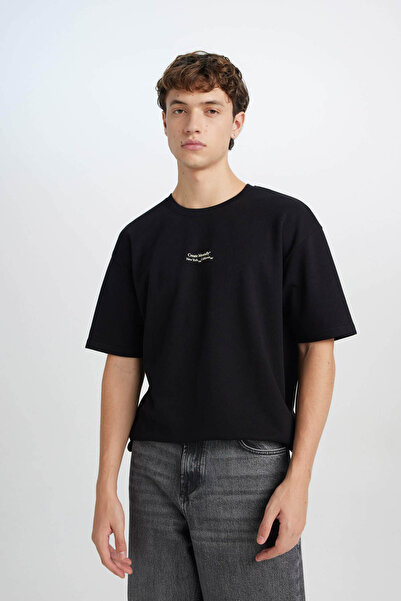 DeFacto Crni muškarci T-shirt D5494AX/BK81