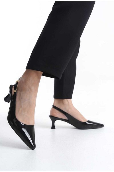 JVC Women's Black Patent Leather Open Back Low Heel Stiletto