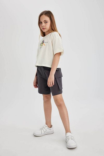DeFacto Girl's Elastic Waist Cargo Pocket Shorts B0840A825Hs