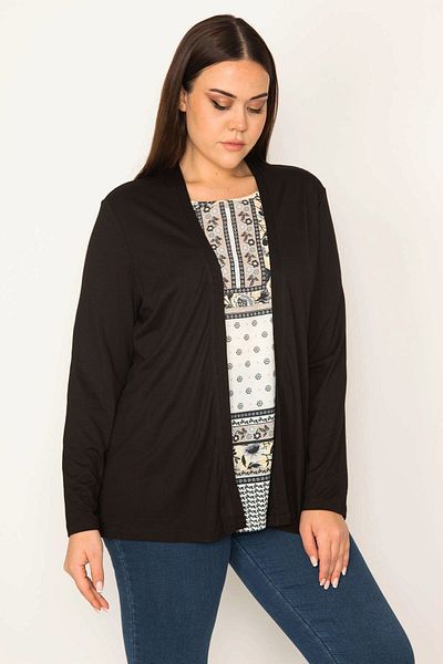 Şans Women's Large Size Black Two Piece Look Blouse 65n23082