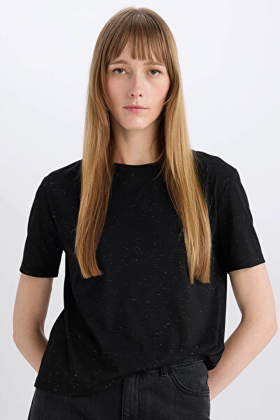 DeFacto Kısa Kol Siyah Kadın T-Shirt C1662AX/BK81