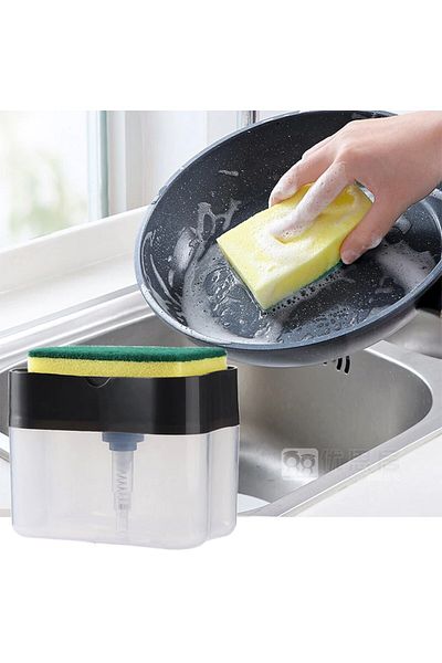 LUXE Two-In-One Push Practical Liquid Soap Dispenser Pump with Dishwashing Sponge Reservoir Lxs