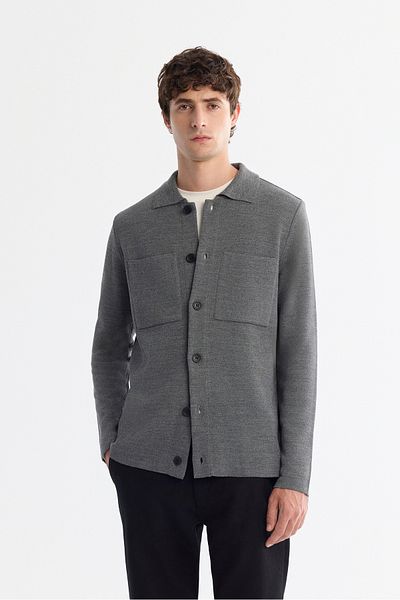 Avva Men's Gray Polo Neck Buttoned Wool Cardigan A42Y5048