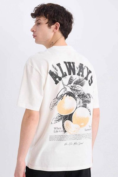DeFacto Ανδρικό T-shirt Ecru E0910ax/er105