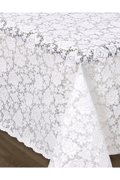 Blue Home Luxury Lace Look Pvc Transparent Non-Slip Stain-Resistant Table Cloth - White Rose